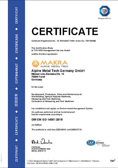 ISO 14001:2015 | Alpine Metal Tech Germany | Forst (pdf)