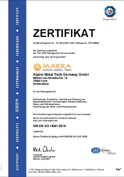 ISO 14001:2015 | Alpine Metal Tech Germany | Forst (pdf)