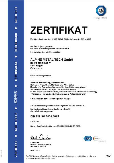 ISO 9001:2015 | Hauptzertifikat | alle Standorte (pdf)